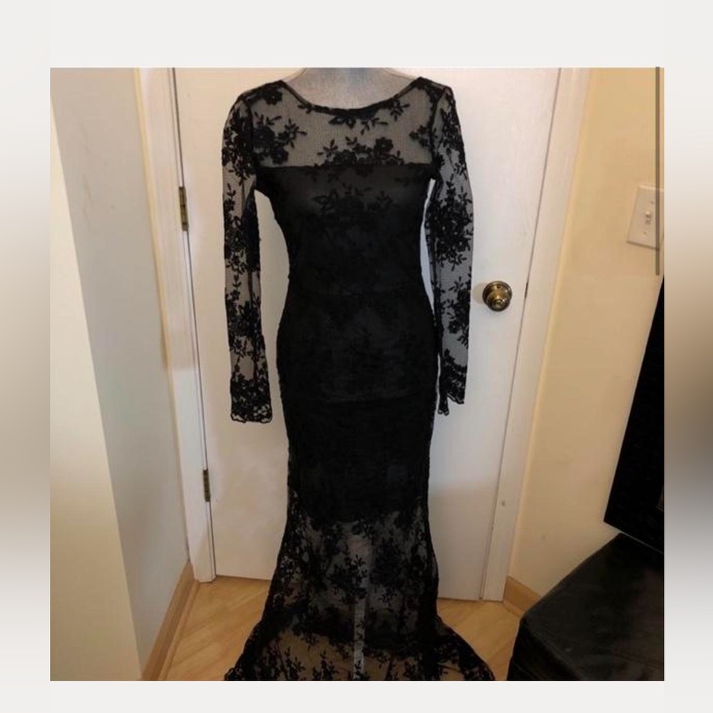 Elegant Black Lace Long Sleeve Dress - Picture 2 of 3